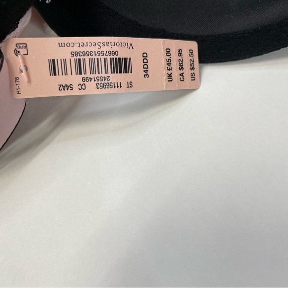 NEW Victorias Secret 34DDD Lightly Lined Plunge Bra Solid Black Lace Underwire - Picture 7 of 8